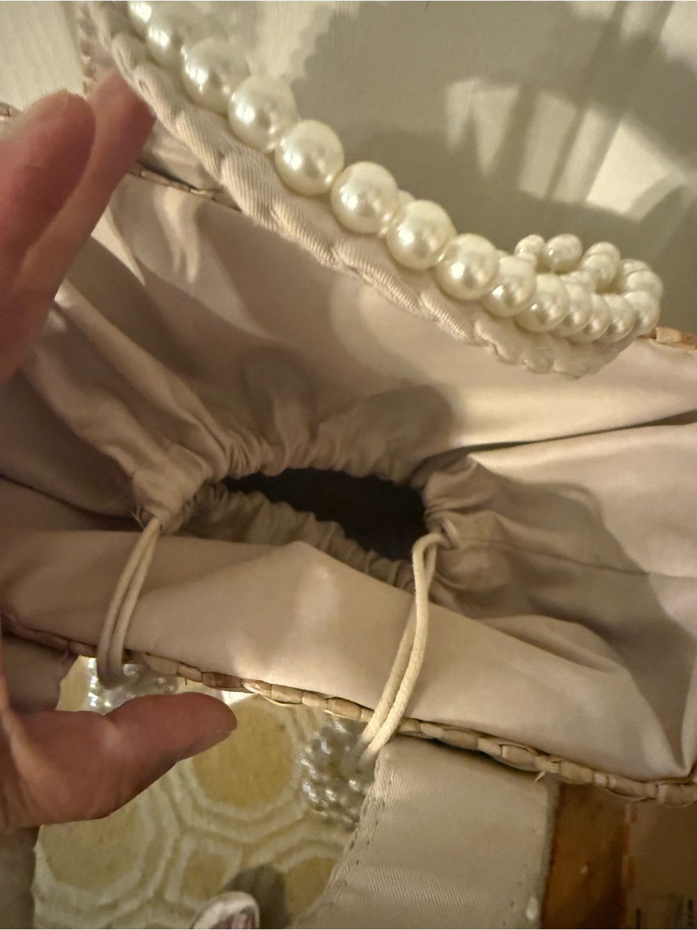 Pearl-Embellished Straw Tote Bag - Cream - Picture 3 of 9